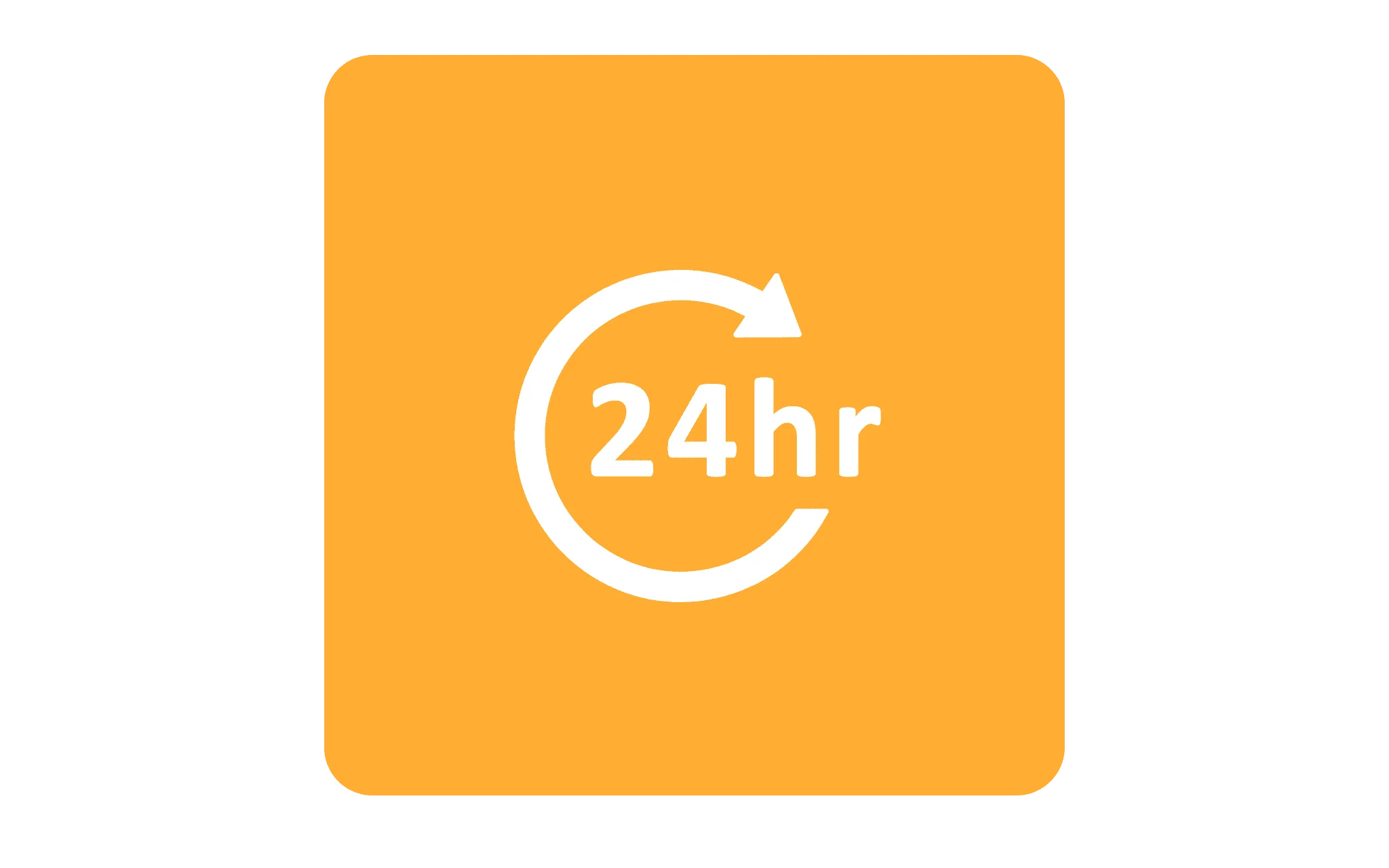 אייקון שירות 24 שעות עם חץ מעגלי על רקע כתום